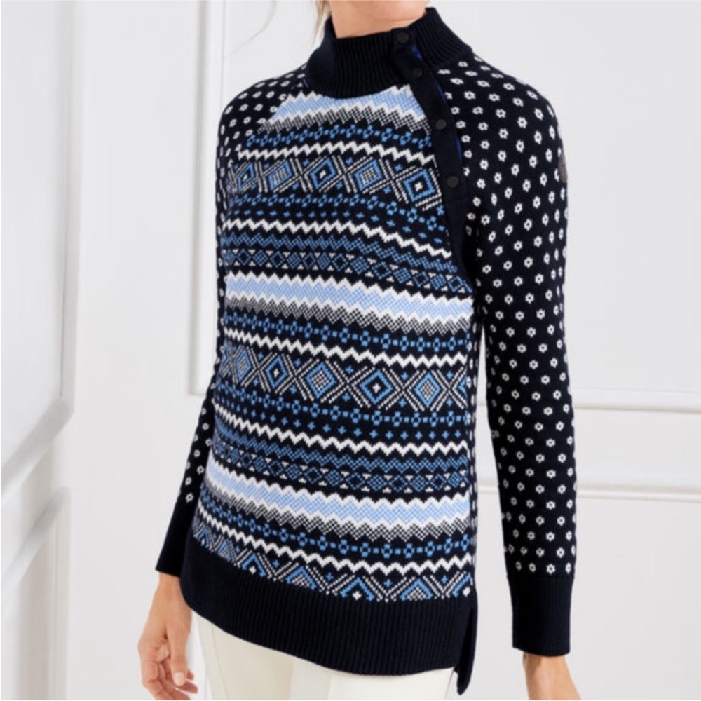 Talbots Thermolite Snap Button Fair Isle Mockneck Sweater, Size MP, NWT